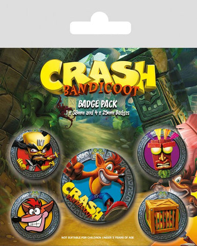 Crash Bandicoot Pin-Back Buttons 5-Pack Pop Out