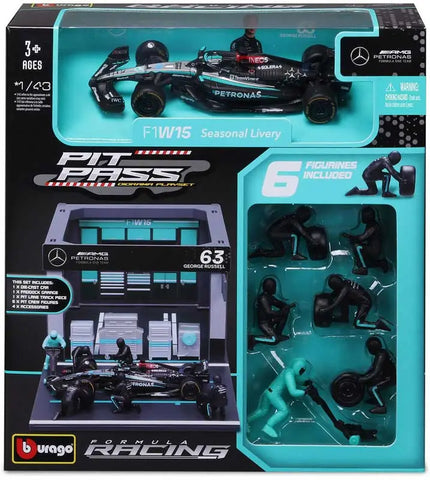 1:43 F1 MERCEDES AMG W15 2024 PIT PASS DIORAMA RUSSELL