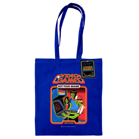 STEVEN RHODES (VIDEO GAMES ROT YOUR BRAIN) BRIGHT ROYAL TOTE BAG